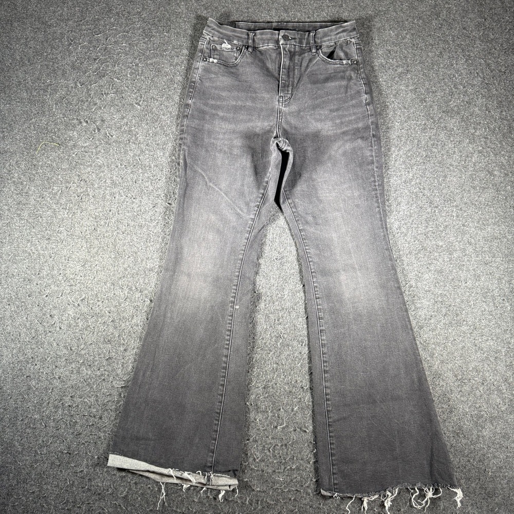 American Eagle Curvy Super High-Rise Flare Jeans Washed Black Raw Hem Size 8 Reg